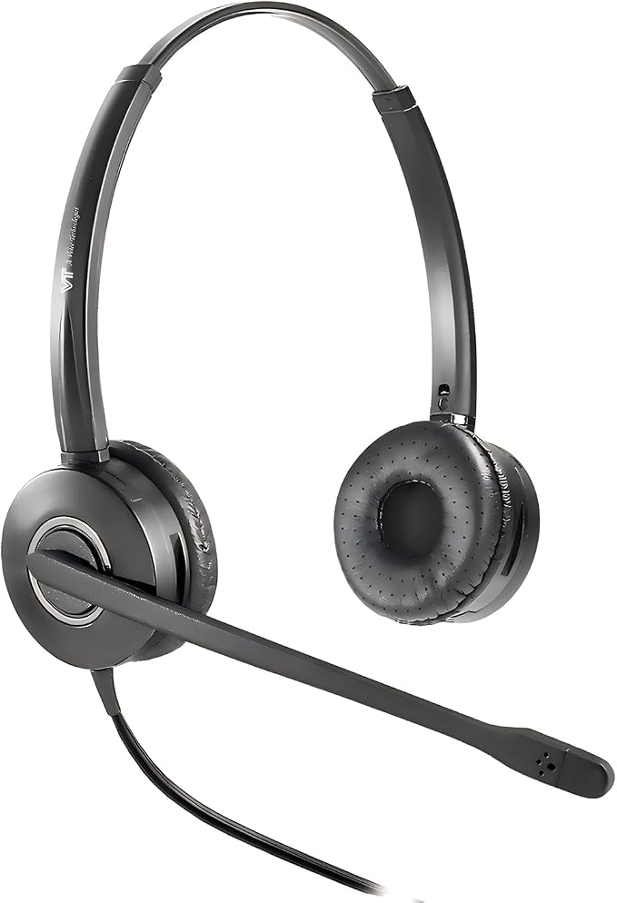 VT Telephone-Headset Microphone Noise-Cancelling Headphone QD - Quick Disconnect Call Center Headset with RJ09 Cables Compatible with Polycom,Yealink,Grandstream,Snom,Fanvil,Mitel Phones (Binaural)