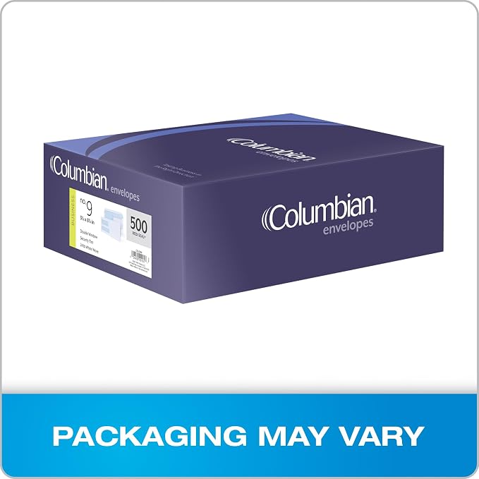 Columbian #9 Security Envelopes, 500 Pack, Double Window Self Seal Envelopes for Invoices and Business Mailings, 3-7/8" x 8-7/8", Durable 24 lb White Paper