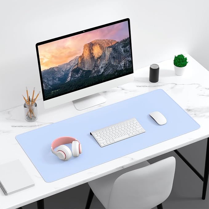 Dapesuom Large Gaming Mouse Pad, Extended Mouse Mat with Stitched Edges, Full Size Keyboard Pad with Non-Slip Base, Big XXL Computer Desk Mats for Gamer, Laptop, Office, 35.5 x 15.7 in, Sky Blue