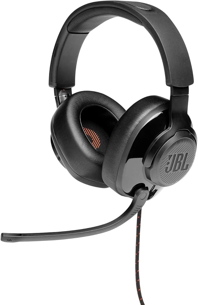 JBL Quantum 200 - Wired over-ear gaming headset with Voice focus directional flip-up mic and memory foam ear cushions (Black)