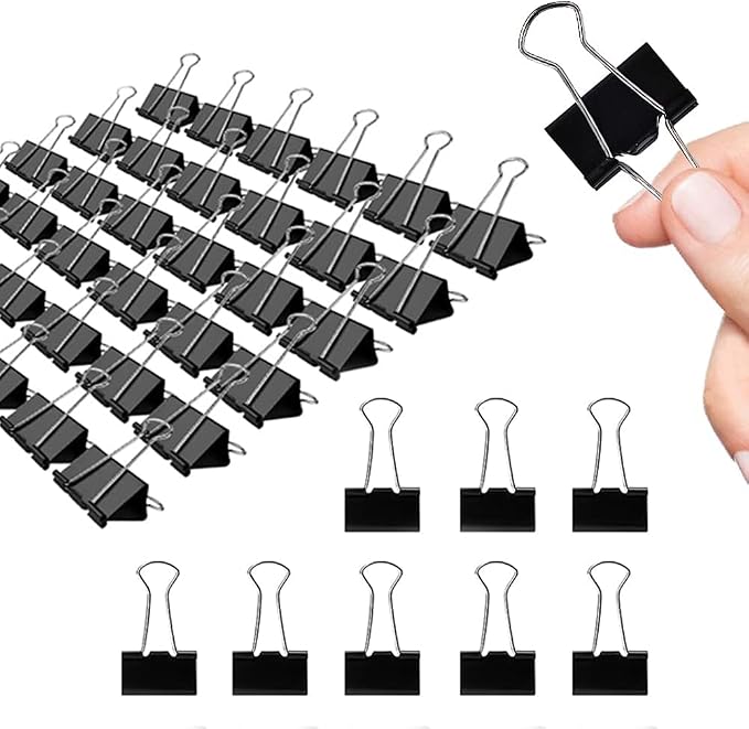 Binder Clips, 144 Pack, 1 Inch, Standard 25mm, Black, Capacity 0.47 Inch, Metal Paper Clips, Fold Clamp, Office Clips, School & Home Use