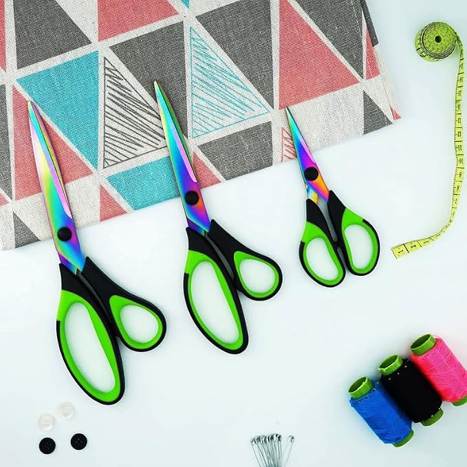 Scissors All Purpose,Titanium Blades Scissors, Heavy Duty, Soft Grip Handle - Set of 3, Great for Office, Sewing, Arts & Home