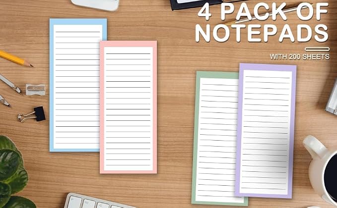 4 Pack Magnetic Notepads for Refrigerator,Grocery List Large Magnet Pad for Fridge,Full Magnet Design Magnetic Memo Pads for Grocery List, Shopping List (Simple style, 4 Pack)