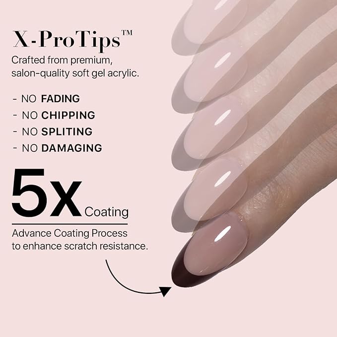SXC Cosmetics French Tip Press On Nails 150 Pieces in 15 Sizes Ultra Fit with Pre-applied Tip Primer and Base Coat, No Need to File Fake Nails for Nail Art DIY X-Pro Tips (5RED114-S Almond)