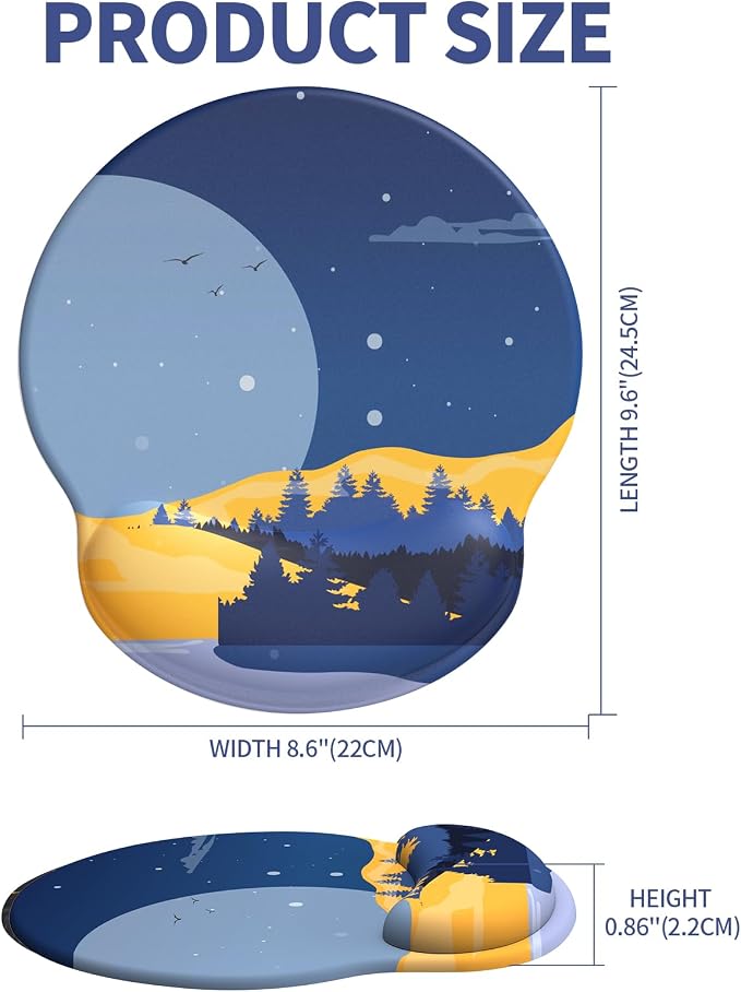 Mouse Pad with Wrist Rest, Comfortable Computer Mousepad with Gel Wrist Support Smooth Surface and Non-Slip PU Base for Pain Relief, Laptop, Office & Home (Moon Night)