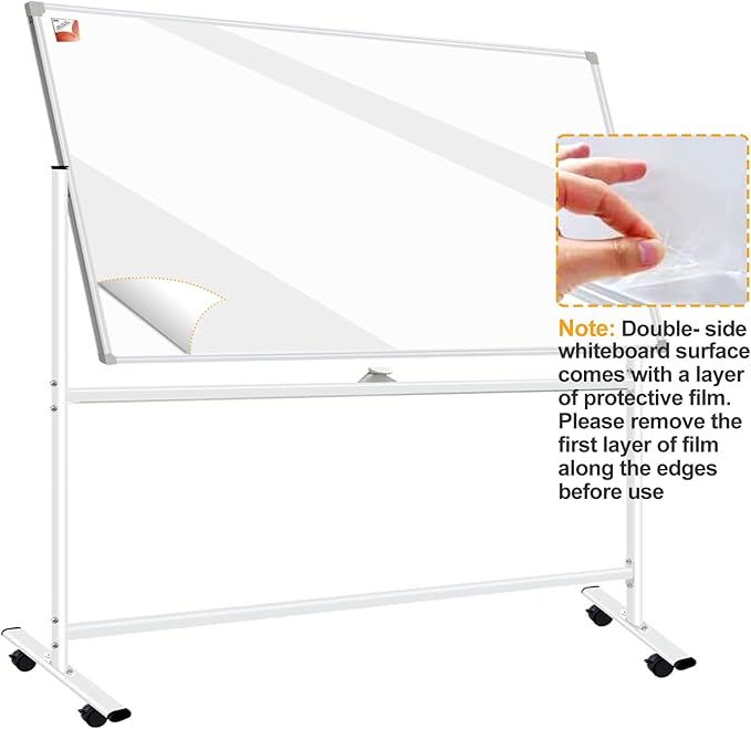 Double-Sided Rolling Whiteboard on Wheels 72"x40", Large Magnetic Mobile Whiteboard with Stands, 6' x 3' Portable Dry Erase Board with Stand Up White Board with 2 Eraser, 6 Markers, 20 Magnets