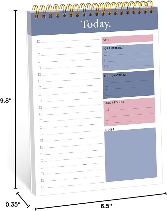 GOLDPEI To Do List Notepad, Daily Planner, 6.5" x 9.8" | 104 Pgs, Undated 52 Duplex-Printed Sheets, Waterproof Cover,Double Spiral, Checklist Notepad, Office School Oraganized