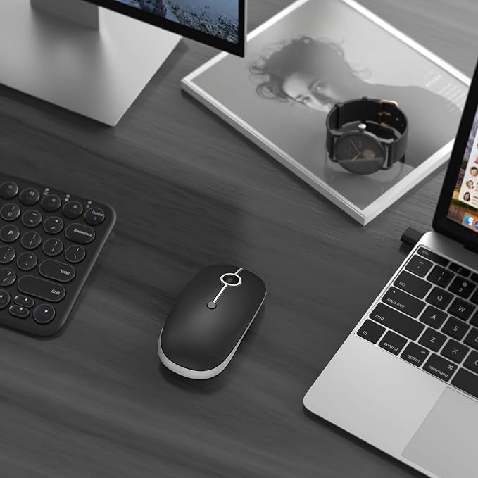 VssoPlor Type C Wireless Mouse, USB C MacBook Wireless Mouse Dual Mode Cordless Mice with USB and Type C Receiver Compatible with PC, Laptop, MacBook and All Type C Devices-Black and Silver