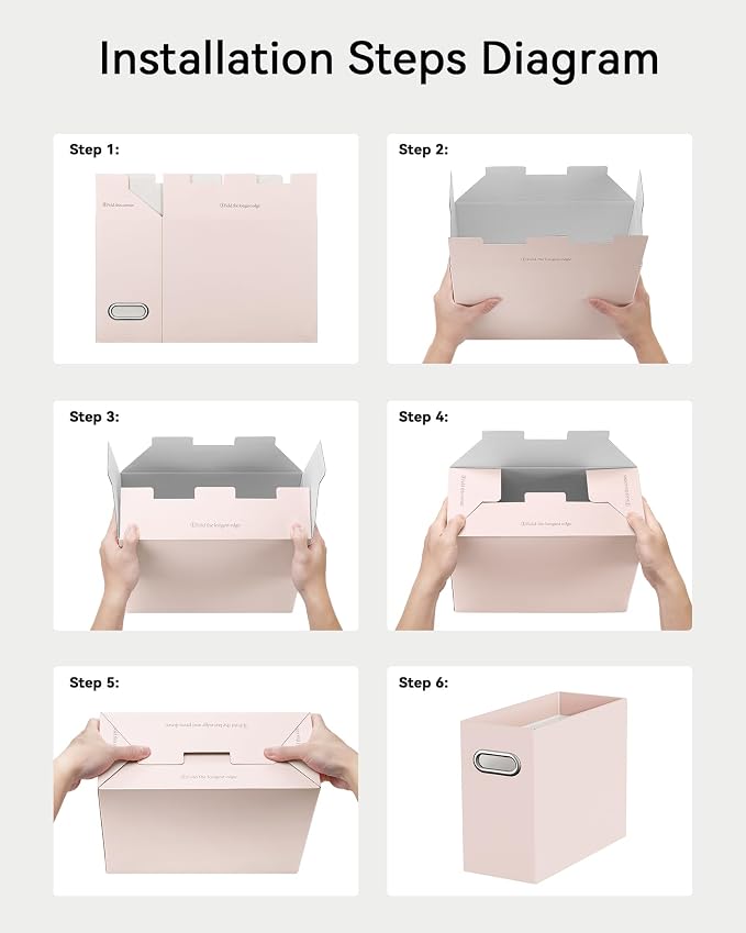 Portable Collapsible Cardboard File Box with Handle for Letter-Size | 4-Pack. Stainless Steel Handle. Label Stickers Included. Fits Letter Folders (Not Included). Home, Office, School, Dorm, Tax.