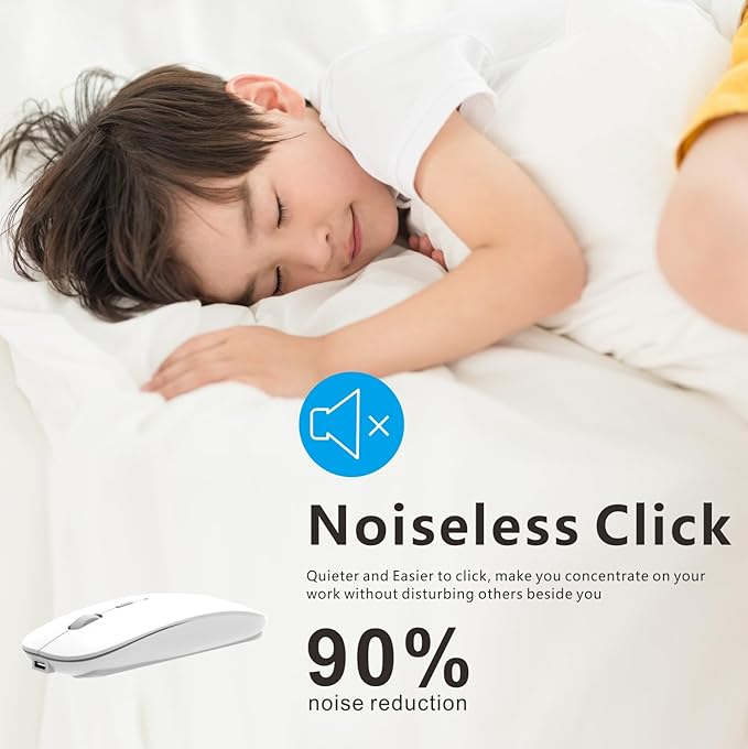 HOTDREAM Bluetooth Wireless Rechargeable Mouse for MacBook Pro/Air/iPad Air/iPad Pro/Laptop/Tablet/iPhone/PC, Bluetooth 5.2/3.0 and 2.4GHz Dual Mode Mouse (White)