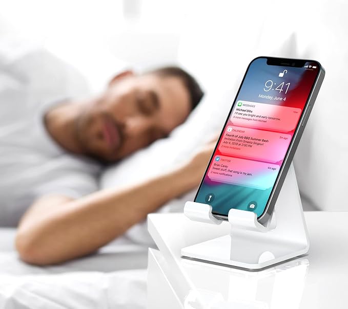 Crpich Acrylic Cell Phone Stand, Portable Phone Holder, White Phone Stand for Desk, Compatible with Phone16 15 14 13 12 Pro Max Mini 11 Plus, Switch, Android Smartphone, Pad, Tablet, Desk Accessories