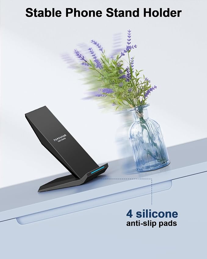 NANAMI Fast Wireless Charger, Wireless Charging Stand | Compatible iPhone 17/17 Air/16/15/15 Pro/15 Pro Max, Nightstand Phone Charger Dock for Samsung Galaxy S26/S26+/S25/S24