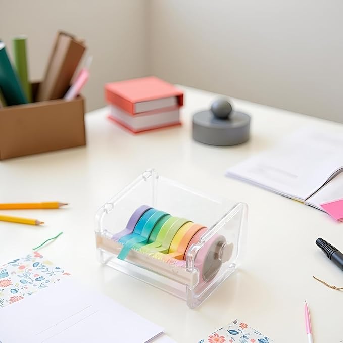 Transparent Visible Desktop Practical Washi Tape Dispenser, Packaging Tape Dispenser Cutter Roll Tape Holder Organizer, Tape Holder Tape Cutter, Sticker Roll Tape Cutter Holder(Not Include Tape)