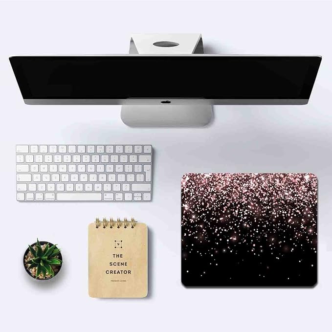 Mouse Pad, Rose Gold Glitter Black Mouse Pad, Non-Slip Rubber Base Women Mousepad, Mouse Mat Pad for Work, Game, Office, 9.5 x 7.9 Inch - Beautiful Modern Luxury Design