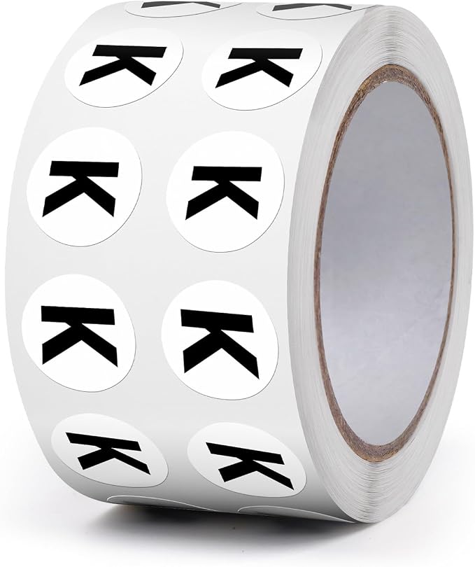 Letter K Stickers 0.5 Inch Vinyl Round Alphabet Label 1000 PCS | Self-Adhesive, Removable, Waterproof, Circle Capital Dots Tags, for Home Office Inventory Classroom