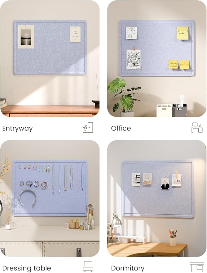 Fluxynara 23.6" x 17.1" Bulletin Board, Soft Periwinkle | Cork Board Alternative with 12 Removable Adhesive Tabs, Foldable Felt Pin Board for Home, Office, Classroom & Dorm