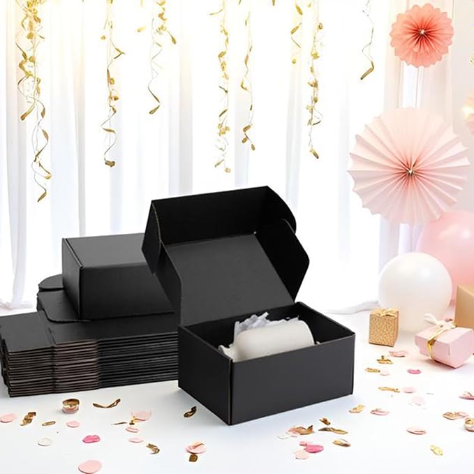 9x6x4 inch Black Shipping Boxes for Small Business- Set of 25 | Sturdy ECT 32 Corrugated Cardboard Mailer Boxes, Easy Assemble for Packaging, Mailing, Gift