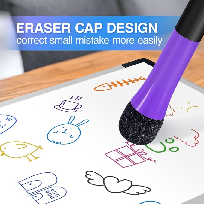 Magnetic Dry Erase Markers Fine: 12 Count 6 Colors Erasable Whiteboard Markers Fine Point with Eraser Cap, Low Odor White Board Dry Erase Pens Fine Tip for Teachers, Home, Office