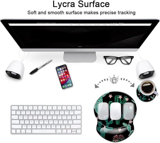 Mouse Pad with Wrist Support, Non Slip Mousepad Wrist Rest for Office, Computer, Laptop & Mac- Durable & Comfortable & Lightweight Ergonomic Support Mouse Mat Cute Cactus