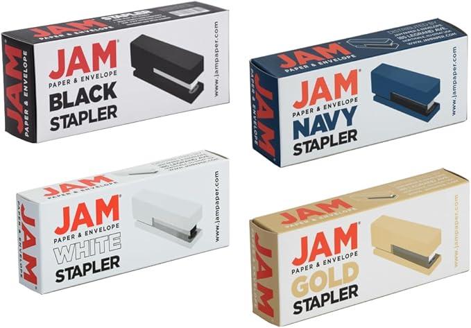 JAM PAPER Modern Desk Stapler - Assorted Business Colors - 4/Pack