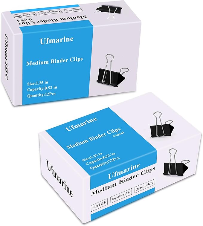 Ufmarine Medium Binder Clips 1.25 inch Length, (72 Pcs) Medium Paper Clips for Office Supplies