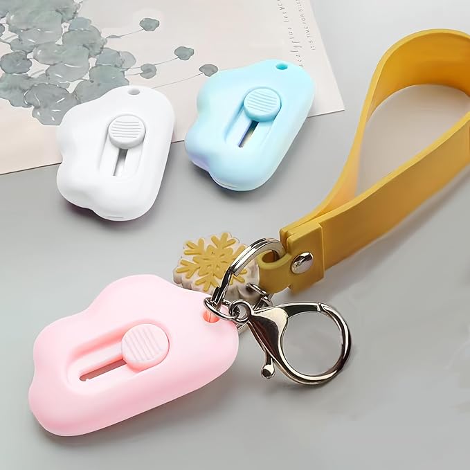 Box Cutters Retractable, 3 Pack Retractable Letter Opener, Adorable Cloud Tiny Letter Opener Envelope Slitter for Key Chain Pocket Bag Package Envelope Mail Letter Box, 2.24 * 1.5 * 0.55inch
