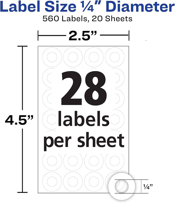 Avery® Reinforcement Labels, 1/4" Diameter, Permanent Adhesive, White, Non-Printable, 560 Page Reinforcement Stickers (6734) (Pack of 2)