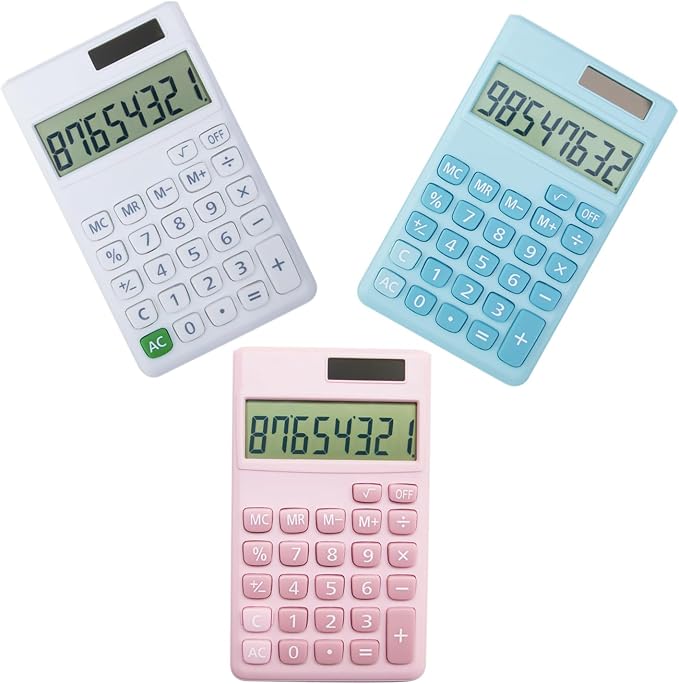 Basic Standard Calculators Small Digital Desktop Calculator with 8-Digit LCD Display, Battery Solar Power Smart Calculator Pocket Size for Kids for Home School (Blue 2pcs)