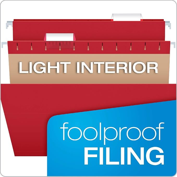 Pendaflex Hanging File Folders,Letter Size,Assorted Colors,1/5-Cut Adjustable Tabs,25 Per Box (81663),(Pack of 10)