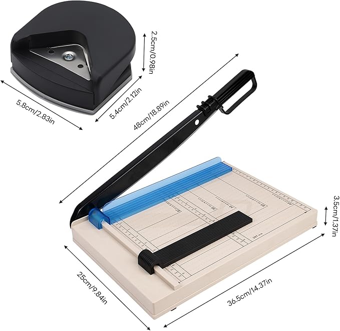 AstraLoom Professional Paper Cutter: All-Metal Body, Precisely Cuts 12 Sheets of A4 Paper at Once, Includes Safety Lock & Corner Rounder