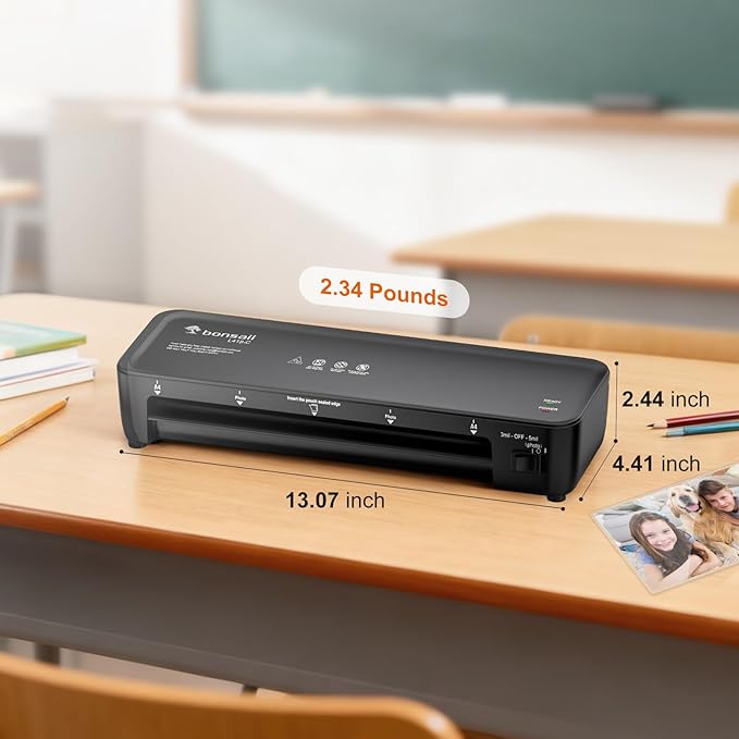 Bonsaii 9 Inch Thermal Laminator, Jam-Free Personal Laminating Machine | 3-min fast preheat, 270mm/min, fits Letter/photo/ID cards, lightweight 2.02 lbs, quiet for teacher office home and classroom