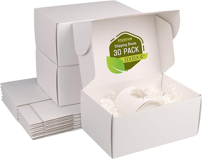 FORBFAN 9x6x4 Shipping Boxes, 30 Pack White Mailer Boxes for Small Business, Medium Corrugated Cardboard Boxes for Mailing & Shipping