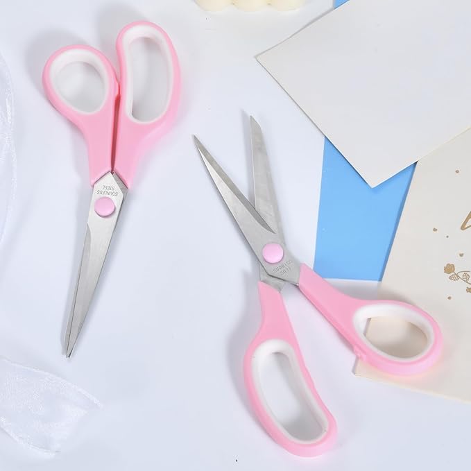 Pink Scissors, 7.5" All Purpose Scissor for Office and Home, Stainless Steel Craft Sewing Fabric Shears with Comfort Grip, Right/Left Handed (2 Pack)