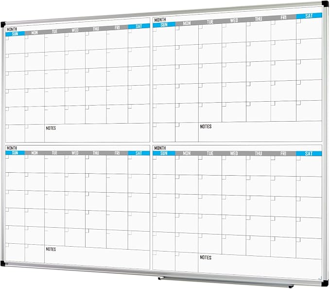 XBoard Magnetic 4 Month Whiteboard Calendar 48" x 36", Quarterly Planning for Office, Home, School