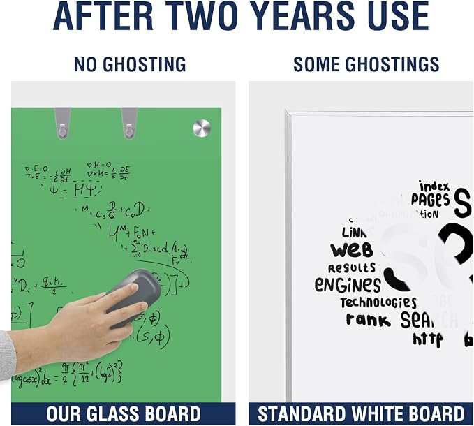 Glass Dry-Erase Board - 48 x 32 Inches Wall Mounted Glass Whiteboard, Large Frameless Magnetic White Board for Office, Home & School, Green