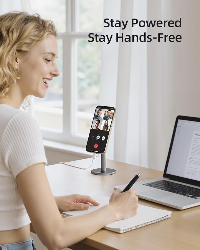 Nulaxy Magnetic Full Aluminum Cell Phone Stand with 360 Rotating Adjustment | Stable Base, Includes Metal Ring, Works with Thick Cases, Hands-Free, Office Accessories, Compatible with All Phones