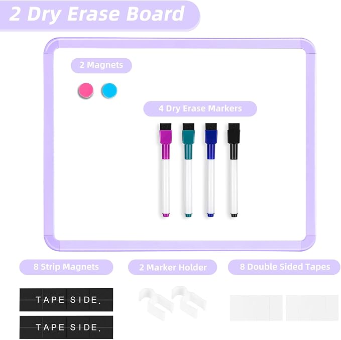 VUSIGN Magnetic Dry Erase Board, 14 x 11 Inches White Board, Purple | Includes 4 Dry Erase Markers, Small Mini White Board for Students Fridge Wall Locker