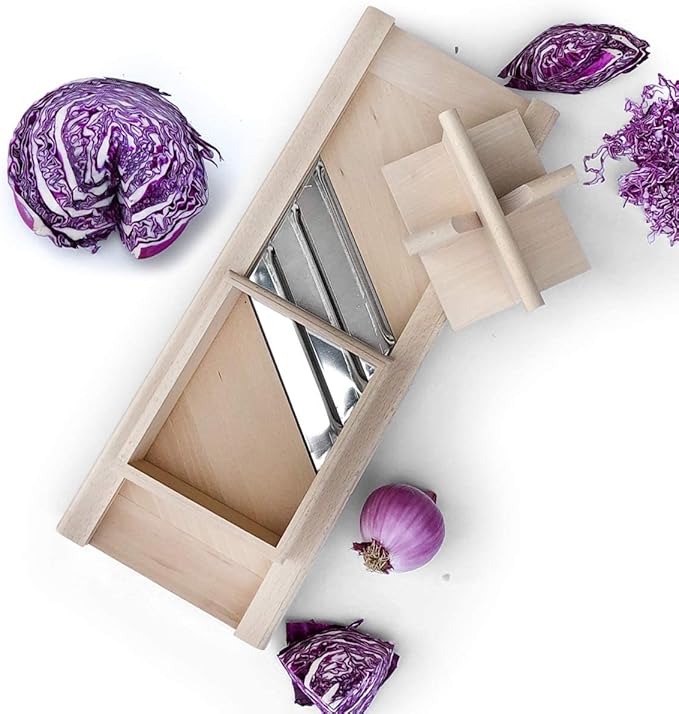 -Traditional Wooden Cabbage Shredder Slicer with Hand Guard for Finely Cut Sauerkraut and Coleslaw - Heirloom Quality - Made in Europe!