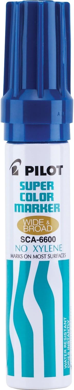 PILOT Super Color Jumbo Permanent Markers, Xylene-Free Blue Ink, 12-Pack