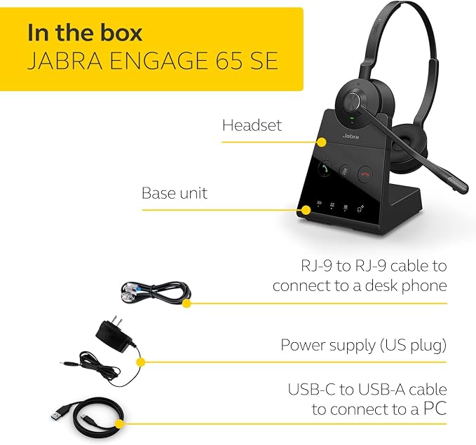 Jabra Engage 65 SE (Second Edition) Wireless Dual-Ear Headset, Black | Wireless Performance, Advanced Noise-Cancelling Microphone, All Day Battery Life, Ideal for Office and Call Center