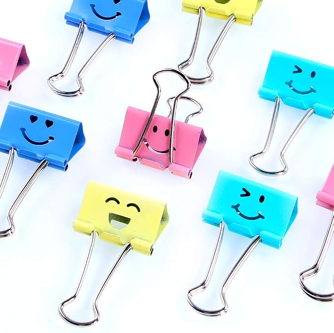 【72pack】 Binder Clips, Limque Paper Clips,Paper Clamps with Colored Cute Hollow Smiling Face,72 Pcs Assorted Size Clip, for Office,Teacher Gifts and Kitchen