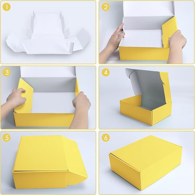 PHAREGE 20 Pack 12x9x4 in Cardboard Shipping Boxes, Lemon Yellow Gift Box | Bright Color, Tuck Top, Quick Fold, Easy Assemble, Shape Well, Single Corrugated, Shirt, Shoe, Small Business Packaging