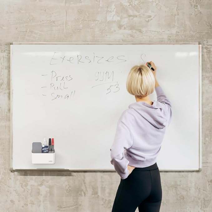 loukin Magnetic & Adhesive Marker Holder, Whiteboard Accessory Tray, White | 5.3" × 2.2", Holds 1 Eraser and 8 Markers, Supports up to 3.3 lb, 2 Mounting Options, Fits Glass and Refrigerators