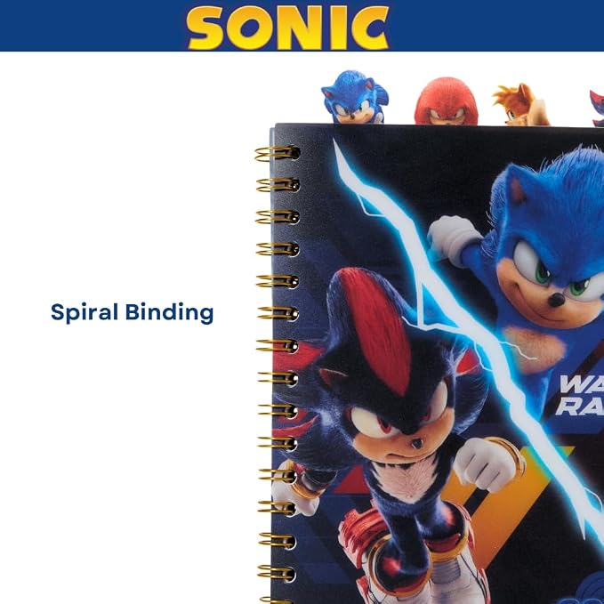 Sonic the Hedgehog Tab Journal Notebook for Kids, Spiral Bound, 96 Lined Pages, 8 x 7 inches