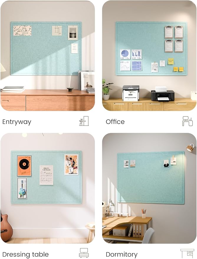 Fluxynara 47.2" x 35.4" Large Bulletin Board, Aqua Blue | Cork Board Alternative with 24 Removable Adhesive Tabs, Foldable Felt Pin Board for Home, Office, Classroom & Dorm