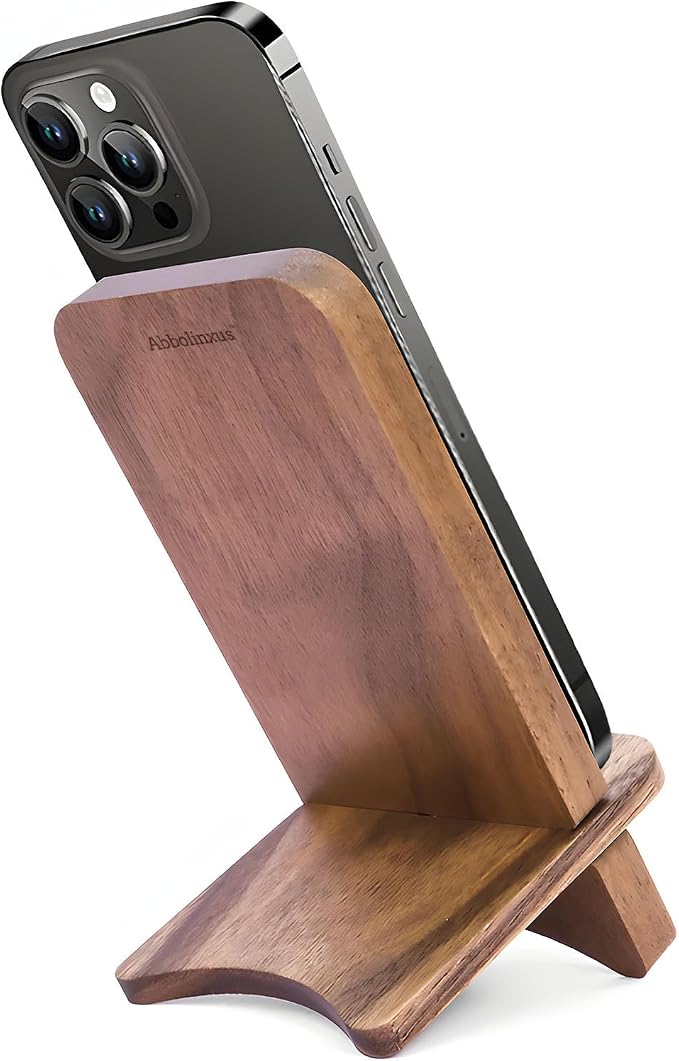 Solid Wood Phone Stand, Desktop Wooden Phone Stand, Simple Phone Holder, Compatible with All Phones (Walnut Wood)