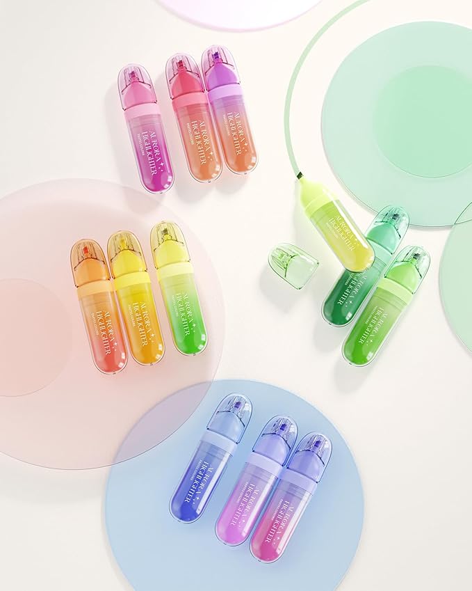 Four Candies 12 Pcs Pastel Highlighters, Highlighters Assorted Colors Set | Quick Dry No Bleed Ink, Soft Chisel Tip, School Supplies for Girls, Back to School Supplies, Cute College Stationery