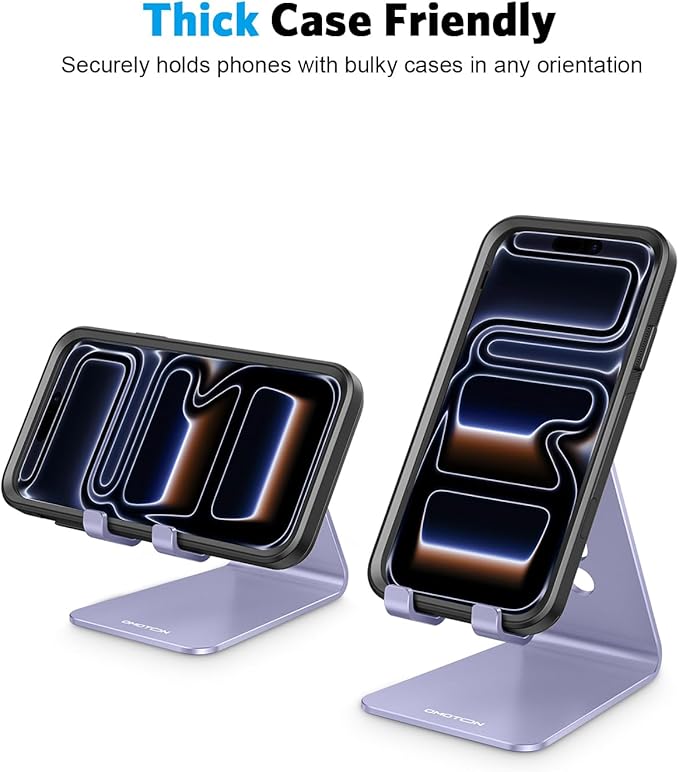 OMOTON Adjustable Cell Phone Stand, C2 Aluminum Desktop Cellphone Stand with Anti-Slip Base and Convenient Charging Port, Fits All Smart Phones, Haze Purple | Sturdy 3mm Aluminum, Charging Port, 270° Adjustable, Non-Slip Silicone Pads, Works with Thick...