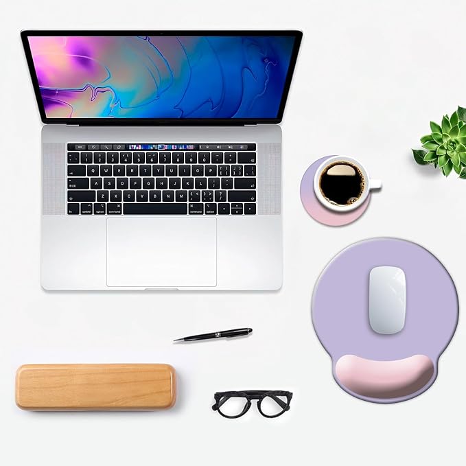 DOOKE ErgoComfort Wrist Rest Mouse Pad-Ergonomic Office Mousepad with Wrist Support-Non-Slip, Design Desk Accessories Mat for Home&Game Decor Pink Purple