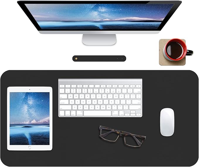 Boutilon Leather Desk Pad Protector,Laptop Desk Pad,Office Mouse Mat,Waterproof Leather Desk Blotter,Desk Writing Pad for Office and Home (M-Black,30"x14")